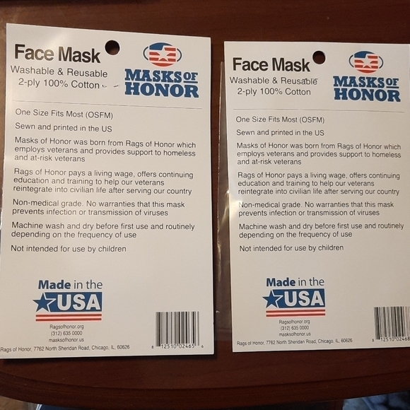 Face Masks 2 for 1 Made in USA NWT - Picture 2 of 6